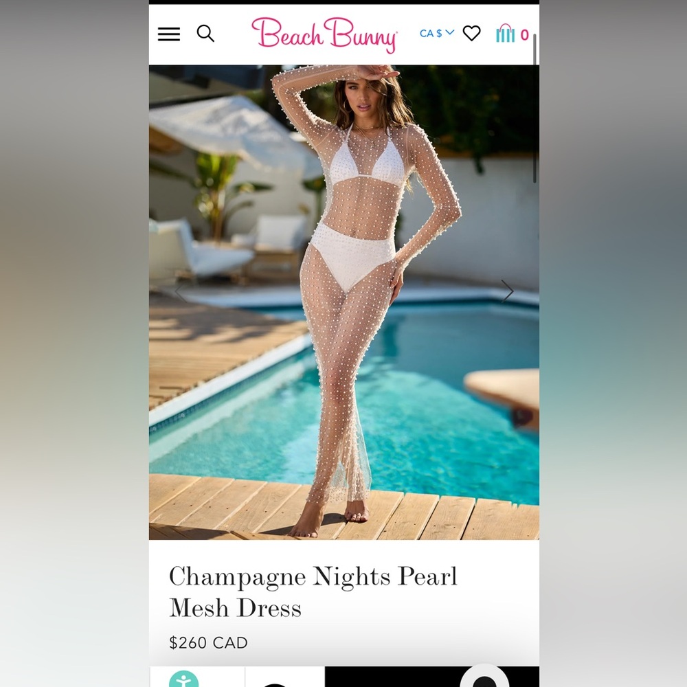 Beach Bunny White Sheer Pearl-Embellished Swim Coverup Skirt